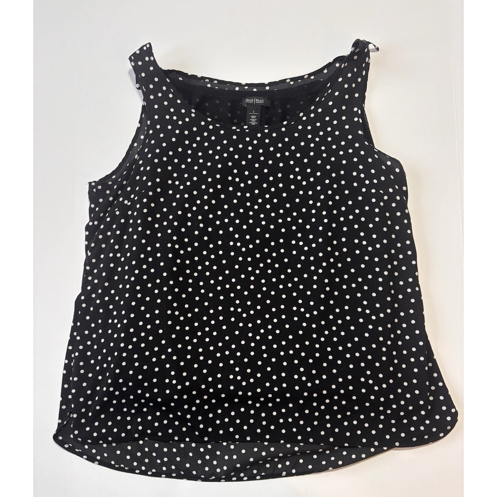 White House Black Market‎ Polka Dot Sleeveless Shell Top Black White Large